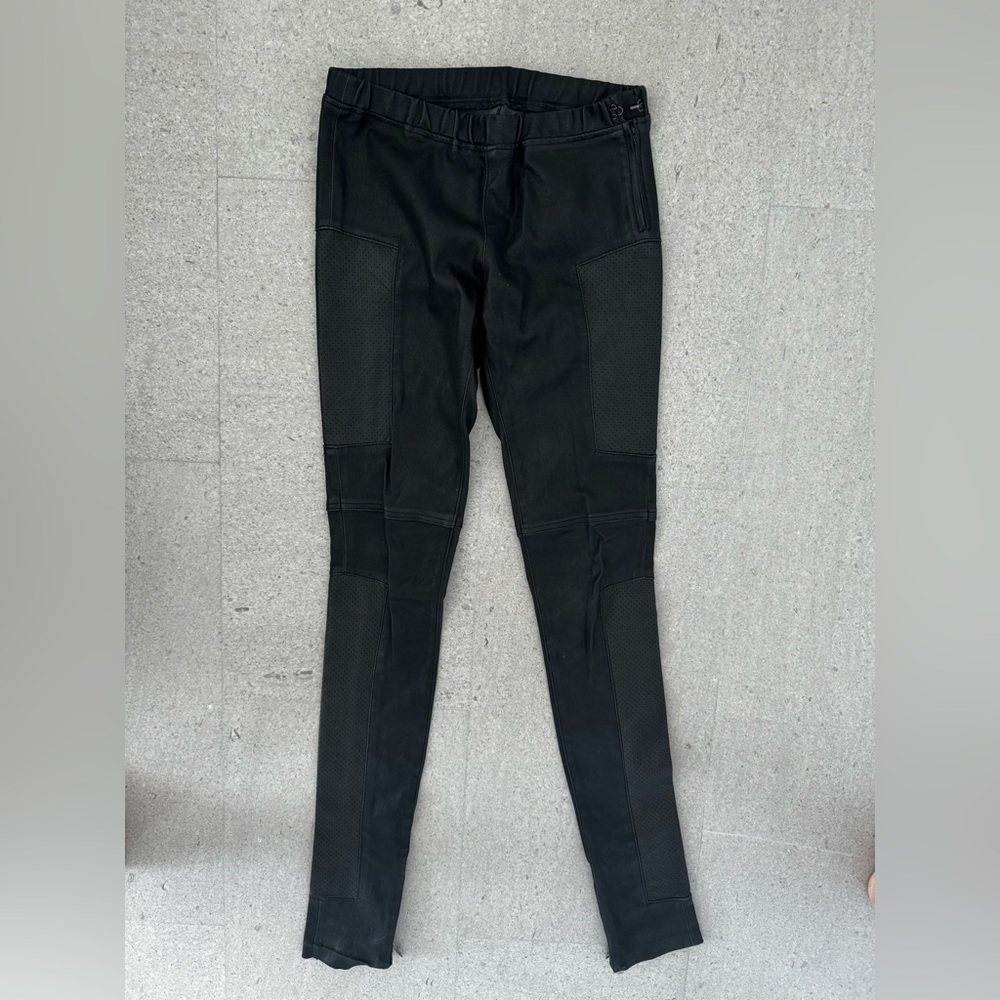 Black genuine, leather pants size 25